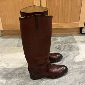 New Frye Redwood Brown Lindsay Plate Leather Riding Boots size 7.5 NWOB